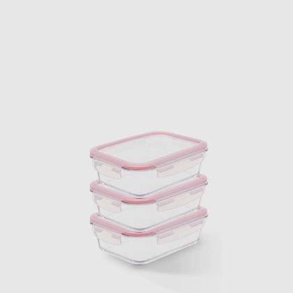 Imagem de Kit com 3 Potes de Vidro Herméticos Retangulares 1L Invicta