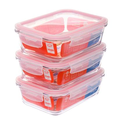 Imagem de Kit com 3 Potes de Vidro Herméticos Retangulares 1L Invicta