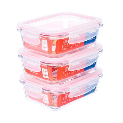 Imagem de Kit com 3 Potes de Vidro Herméticos Retangulares 640ml Marmita Ideal Invicta