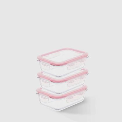 Imagem de Kit com 3 Potes de Vidro Herméticos Retangulares 640ml Marmita Ideal Invicta