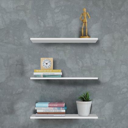 Imagem de Kit com 3 Prateleiras Madeira C/ Suporte Invisível Branca 