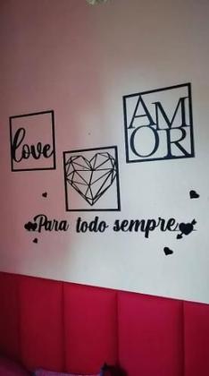 Imagem de Kit com 3 Quadrinhos Para Todo Sempre Love, Coração Geométrico e Amor  Frase Religiosa de Parede  em Mdf Preto e Fita 3M Para Instalação