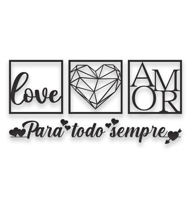 Imagem de Kit com 3 Quadrinhos Para Todo Sempre Love, Coração Geométrico e Amor  Frase Religiosa de Parede  em Mdf Preto e Fita 3M Para Instalação