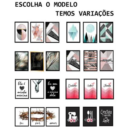 Imagem de Kit com 3 Quadros Decorativos de Parede Sala Quarto Abstrato Frases 20x30cm