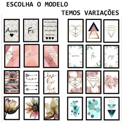 Imagem de Kit com 3 Quadros Decorativos de Parede Sala Quarto Abstrato Frases 20x30cm