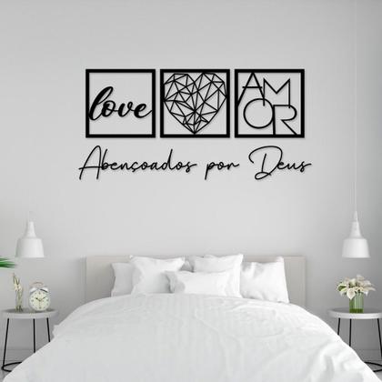 Imagem de Kit com 3 Quadros Decorativos + Frase Abençoados por Deus - Decoração para Sala e Quarto em mdf