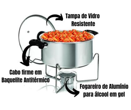 Imagem de Kit Com 3 Rechaud Fogareiro Panela de Alumínio Redonda P/ Buffet Festas Mantem Comida Aquecida 5 Lts