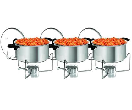 Imagem de Kit Com 3 Rechaud Fogareiro Panela de Alumínio Redonda P/ Buffet Festas Mantem Comida Aquecida 5 Lts