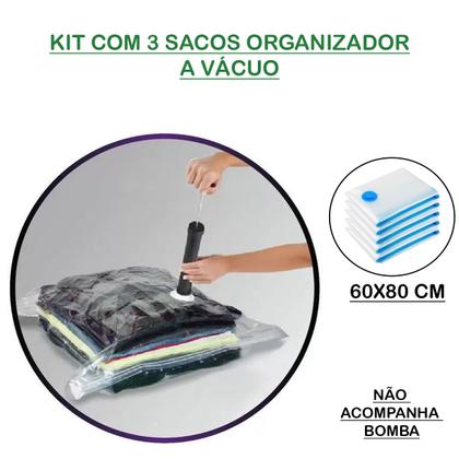 Kit com 3 Sacos Organizador a Vácuo 60x80cm Para Viagem - Clink Imagem de Kit com 3 Sacos Organizador a Vácuo 60x80cm Para Viagem