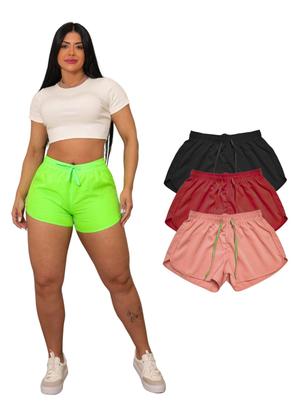 Imagem de Kit Com 3 Short Tactel Liso Feminino Com Elástico e Cordão