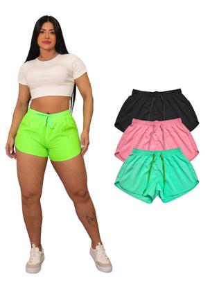 Imagem de Kit Com 3 Short Tactel Liso Feminino Com Elástico e Cordão