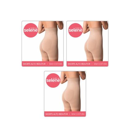 Imagem de kit com 3 Shorts Modelador Selene Feminino Sem Costura com Silicone no Cós Afina Cintura