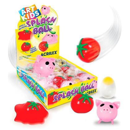 Imagem de Kit Com 3 Splash Ball Anti Stress Acrilex Porco Ovo Tomate