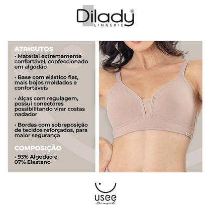 Imagem de Kit com 3 Sutiãs Top Alças Reguláveis Connect Algodão Dilady