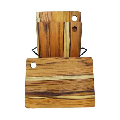 Imagem de Kit com 3 Tábuas de Corte Madeira TecaI e Suporte - Stolf