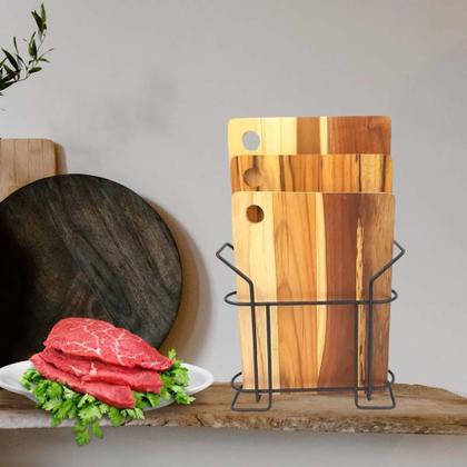 Imagem de Kit com 3 Tábuas de Corte Madeira TecaI e Suporte - Stolf