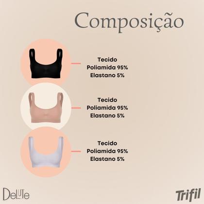 Imagem de Kit Com 3 Tops Sutia Fitness Academia Média Sustentação Sem Costura Básico Trifil Sem Bojo Original