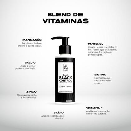 Imagem de Kit com 3 unidades do Balm escurecedor Black Control  Cabelo e barba  140 ml