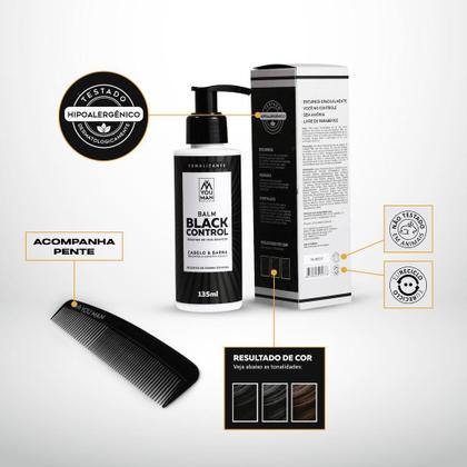 Imagem de Kit com 3 unidades do Balm escurecedor Black Control  Cabelo e barba  140 ml