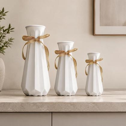 Imagem de Kit Com 3 Vasos Decorativos Minimalistas Modernos Escritório/Sala Branco Castela