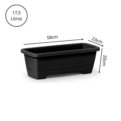 Imagem de Kit Com 3 Vasos Potes Plásticos Retangular Cactos E Suculentas 17,5 Litros Preto