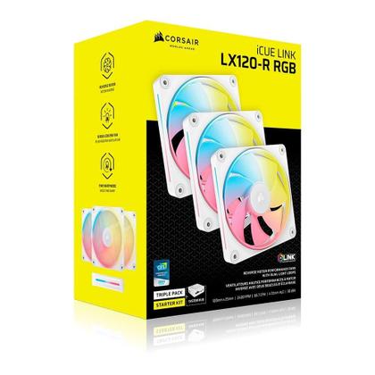 Imagem de Kit com 3 Ventoinhas Corsair LX-R RGB Series, iCUE LINK LX120-R RGB, 120mm, Branco - CO-9051054-WW