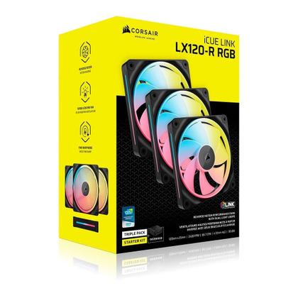 Imagem de Kit com 3 Ventoinhas Corsair LX-R RGB Series, iCUE LINK LX120-R RGB, 120mm, Preto- CO-9051050-WW