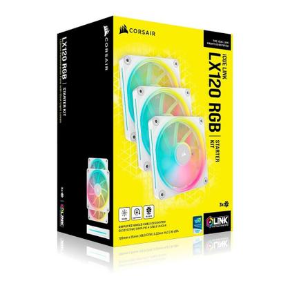 Imagem de Kit com 3 Ventoinhas Corsair LX RGB Series, iCUE LINK LX120, 120mm, Branco - CO-9051030-WW