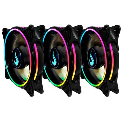 Imagem de Kit Com 3 Ventoinhas Rise Mode Laser, 120mm, ARGB, Preto - RM-RGB-05-5V