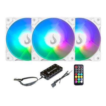 Imagem de Kit com 3 Ventoinhas Rise Mode Z Led 5V, 120mm, Led ARGB, Branco - RM-ZLD-5V-ARGB-W