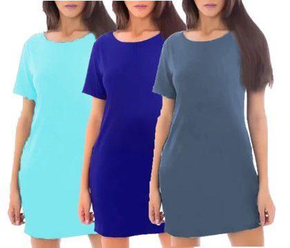 Imagem de Kit com 3 Vestidos Estilo Camiseta Feminino Casual Básico