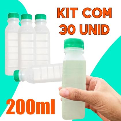 Imagem de Kit com 30 garrafas descartáveis 200ml  com lacre, formato quadrado, ideal para delivery, sucos e detox