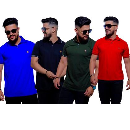 Imagem de Kit Com 4 Camisa Gola Polo Punho Bordado Fio 30.1 100% Algodão (Cores Variadas)