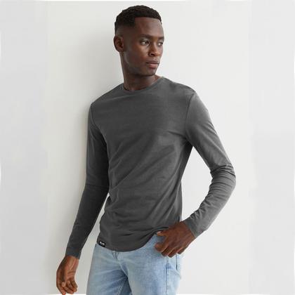 Imagem de Kit com 4 Camisetas Algodão Manga Longa Masculinas Slim Fitness