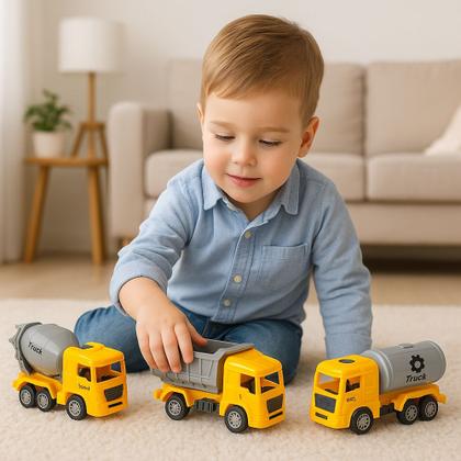 Imagem de kit com 4 Carrinhos Caminhões de Construção Obras Educativos Brinquedo de Fricção