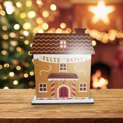 Imagem de Kit com 4 Casas Natalinas em madeira Mdf tipo Fachada Natal