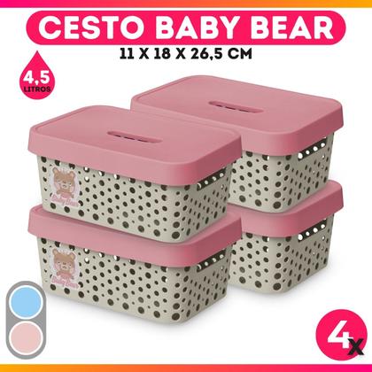 Imagem de Kit Com 4 Cesto Caixa Organizadora Rattan Com Tampa 4,5 Litros Rosa Azul Infantil - Usual Utilidades