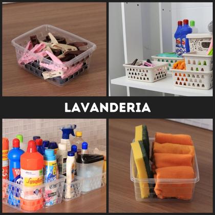 Imagem de Kit Com 4 Cesto Organizador Multiuso Comprido 28x11 Branco Preto Rosa Transparente