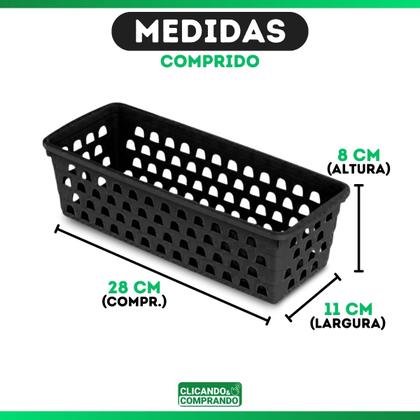 Imagem de Kit Com 4 Cesto Organizador Multiuso Comprido 28x11 Branco Preto Rosa Transparente