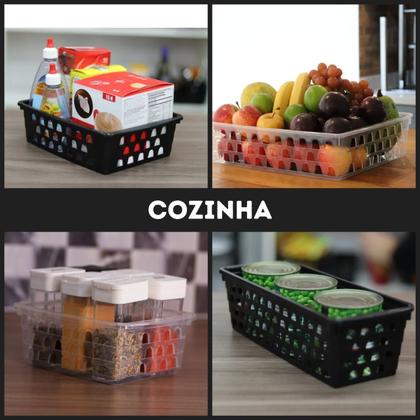 Imagem de Kit Com 4 Cesto Organizador Multiuso Comprido 28x11 Branco Preto Rosa Transparente