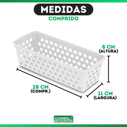 Imagem de Kit Com 4 Cesto Organizador Multiuso Comprido 28x11 Branco Preto Rosa Transparente