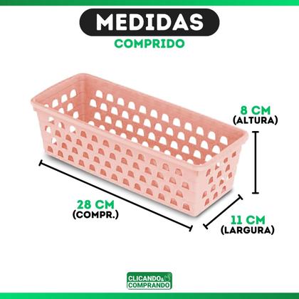 Imagem de Kit Com 4 Cesto Organizador Multiuso Comprido 28x11 Branco Preto Rosa Transparente