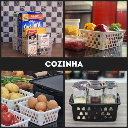 Imagem de Kit Com 4 Cesto Organizador Multiuso Comprido 28x11 Branco Preto Rosa Transparente