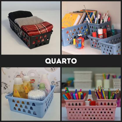 Imagem de Kit Com 4 Cesto Organizador Multiuso Comprido 28x11 Branco Preto Rosa Transparente