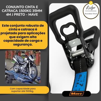 Imagem de Kit Com 4 Cintas E Catraca 1500kg 35mm 4m J Preto - Mave