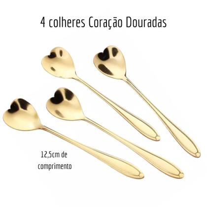 Imagem de Kit com 4 Colheres de Sobremesa Café Chá Formato de Coração 