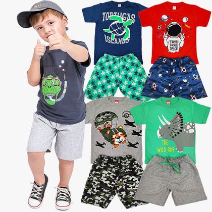 Imagem de KIT com 4 Conjuntos Verão  MENINO 1/2/3/4/6/8 Anos Roupas  Para Crianças