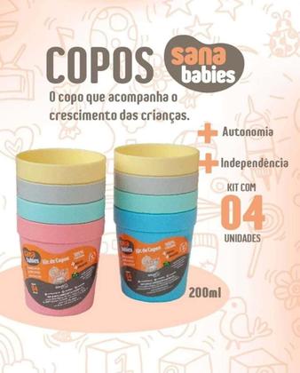 Imagem de Kit Com 4 Copos Coloridos 200Ml Meninos Novos Sana Babies