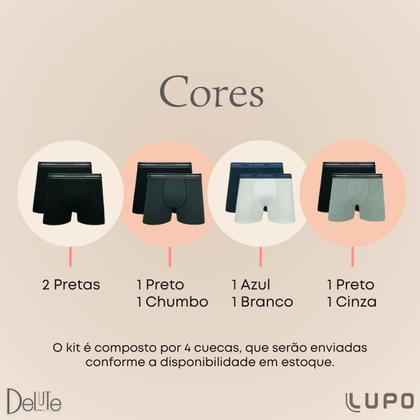 Imagem de  Kit Com 4 Cuecas Boxer Box Original Lupo De Algodão Cotton Com Elastano E Cós Estampado