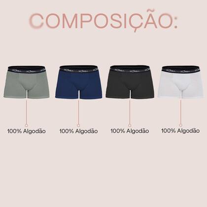 Imagem de Kit Com 4 Cuecas Boxer Sem Costura Algodão Confortável Zorba